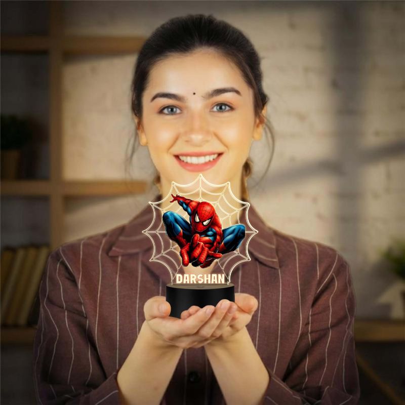 Customized Spiderman LED Name Lamp 3D Illusion Nightlight Superhero Themed Bedside Table Lamp for Children’s Bedroom Gift for Boys & Marvel Fans Warm White Light